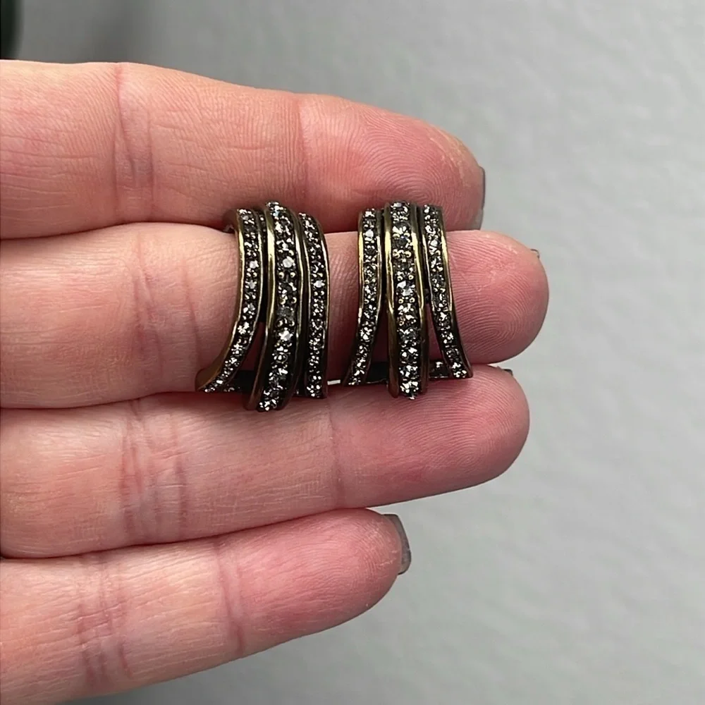Heidi Daus Swarovski Crystal Layered Half Hoop Earrings